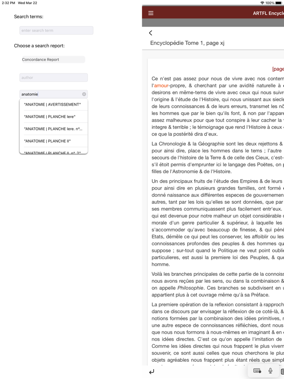 Captures d'écran de ARTFL Encyclopédie Reader iPad 