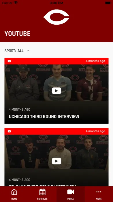 Capturas de tela do UChicago Athletics