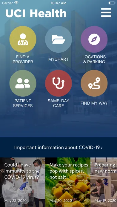My UCI Health Screenshots