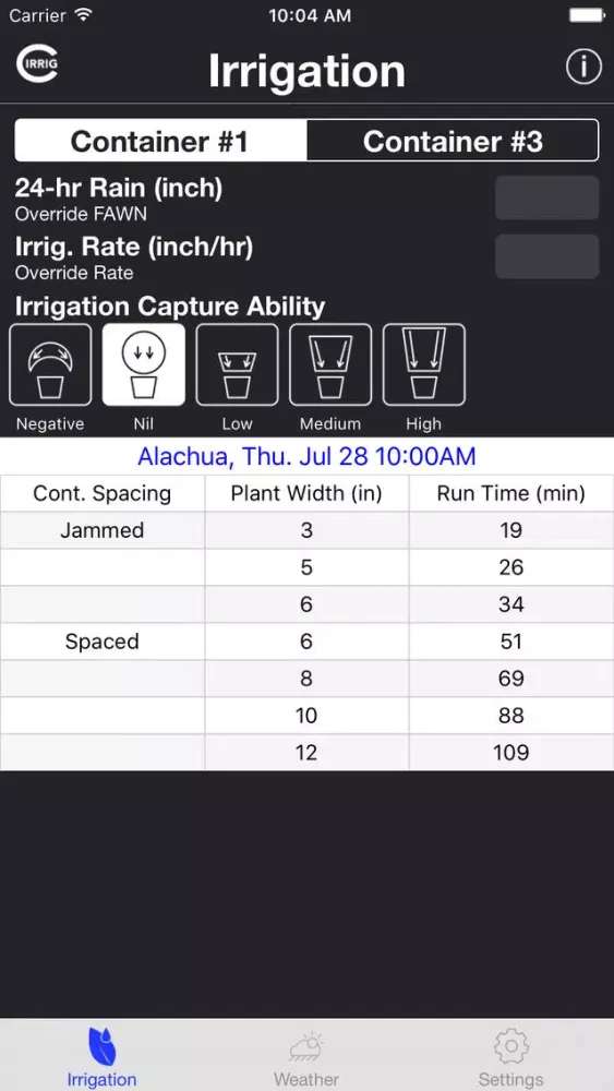 Container Irrigation Tool Ekran Görüntüleri