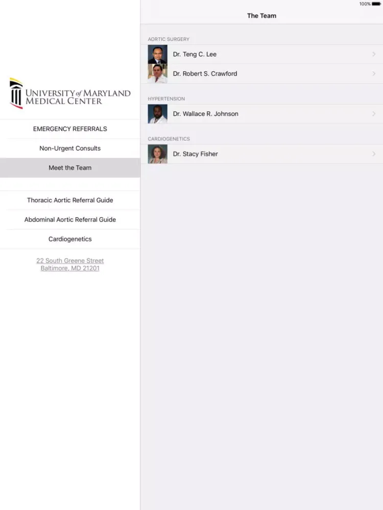 University of Maryland Center for Aortic Disease iPad  Screenshots