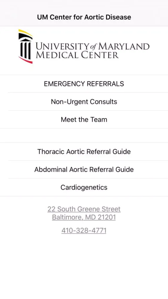 University of Maryland Center for Aortic Disease Screenshots
