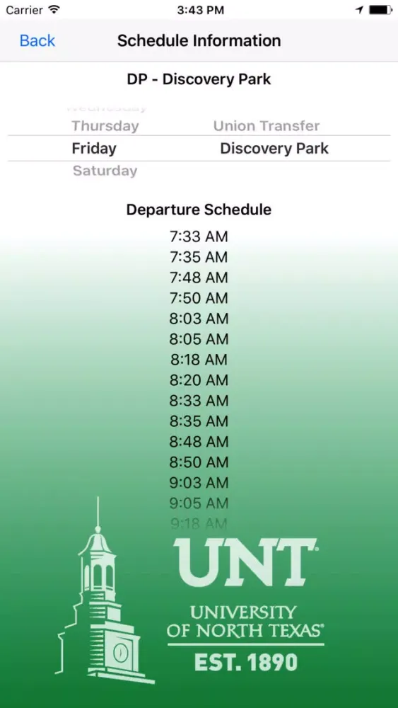 UNT Transit Screenshots