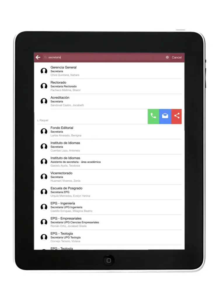 ภาพหน้าจอของ Directorio UPeU iPad 