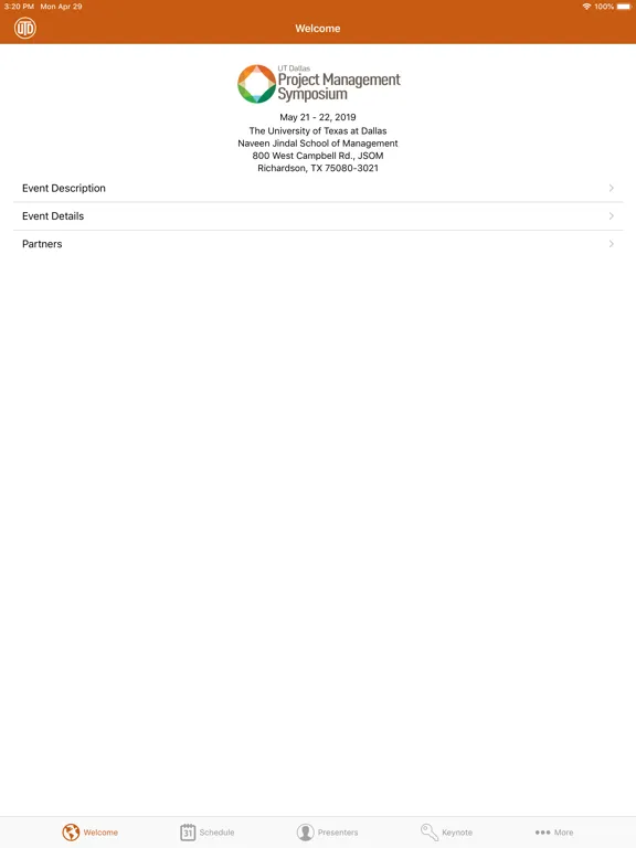 UT Dallas PM Symposium iPad 應用截圖