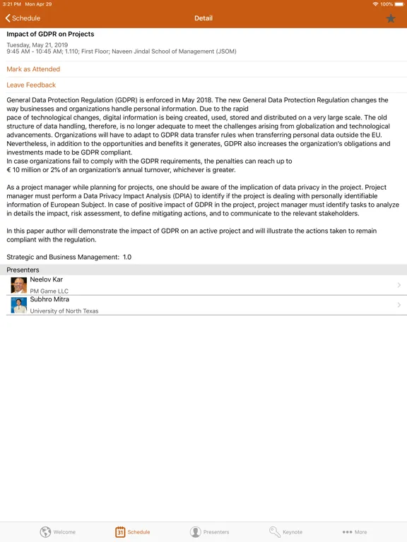 UT Dallas PM Symposium iPad 應用截圖
