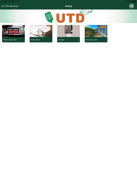 Capturas de tela do UTD Services iPad 