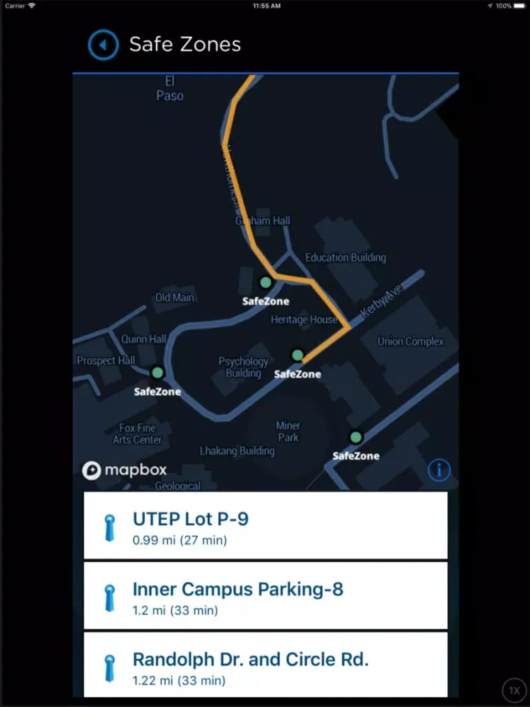 Tangkapan layar UTEP Bluelight iPad 