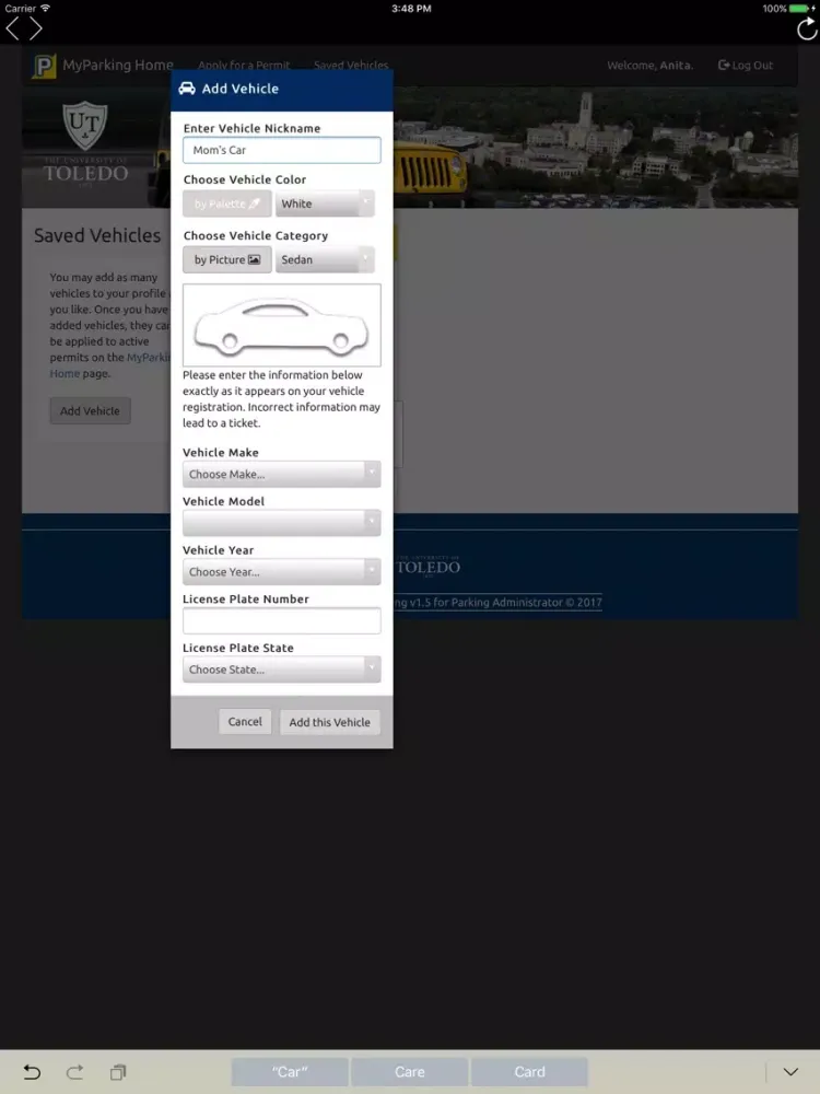 ภาพหน้าจอของ UT Parking iPad 