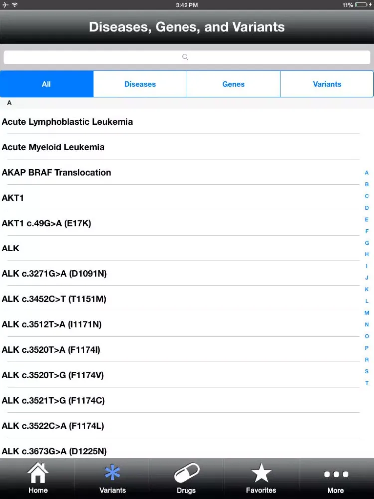 Tangkapan skrin My Cancer Genome iPad 