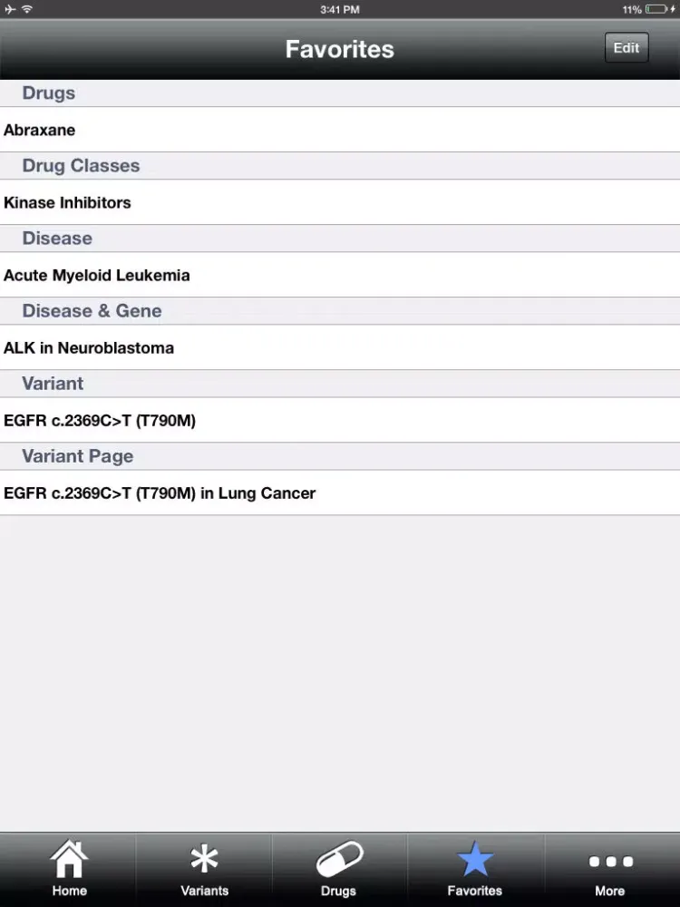 Tangkapan skrin My Cancer Genome iPad 