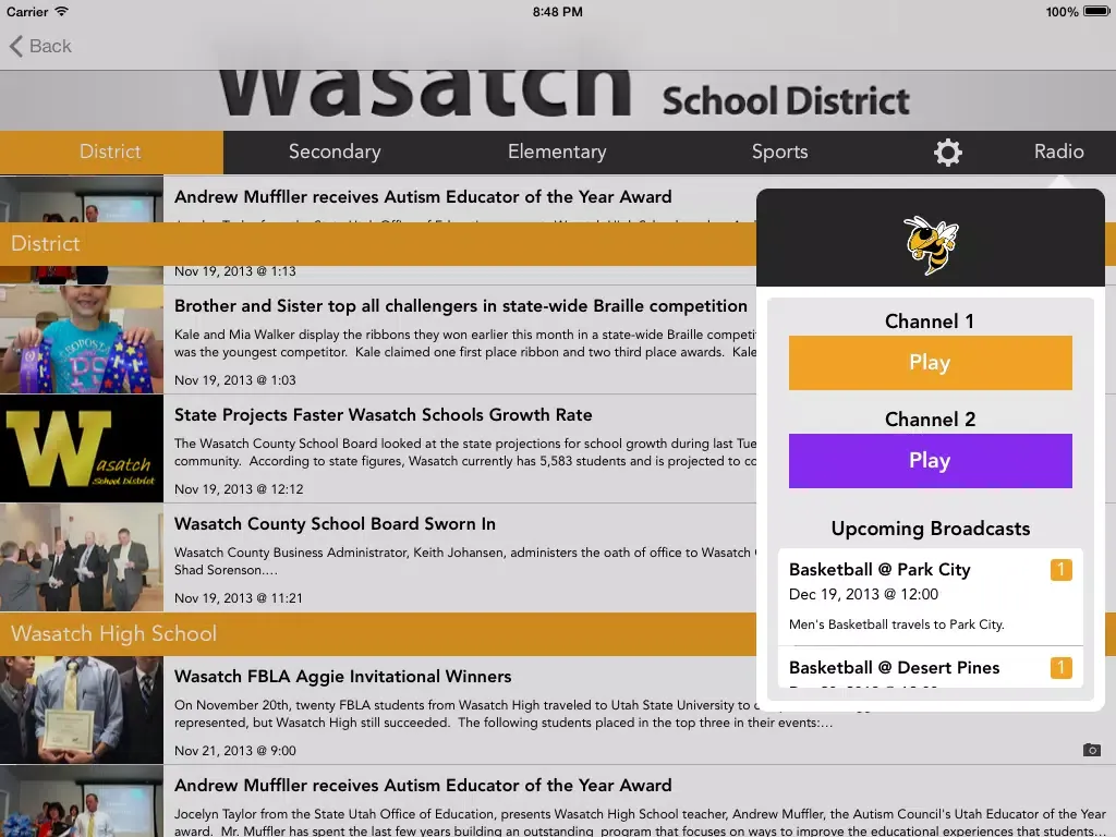 Capturas de pantalla de Wasatch School District News iPad 