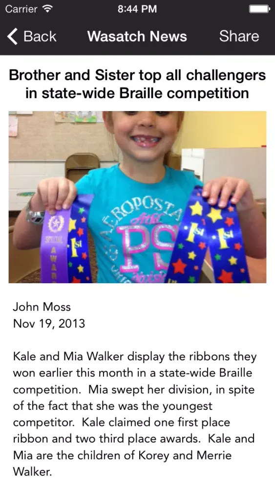Capturas de pantalla de Wasatch School District News
