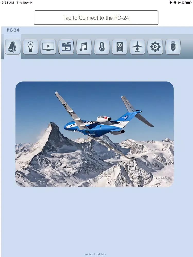 ภาพหน้าจอของ Pilatus PC-24 Connect iPad 