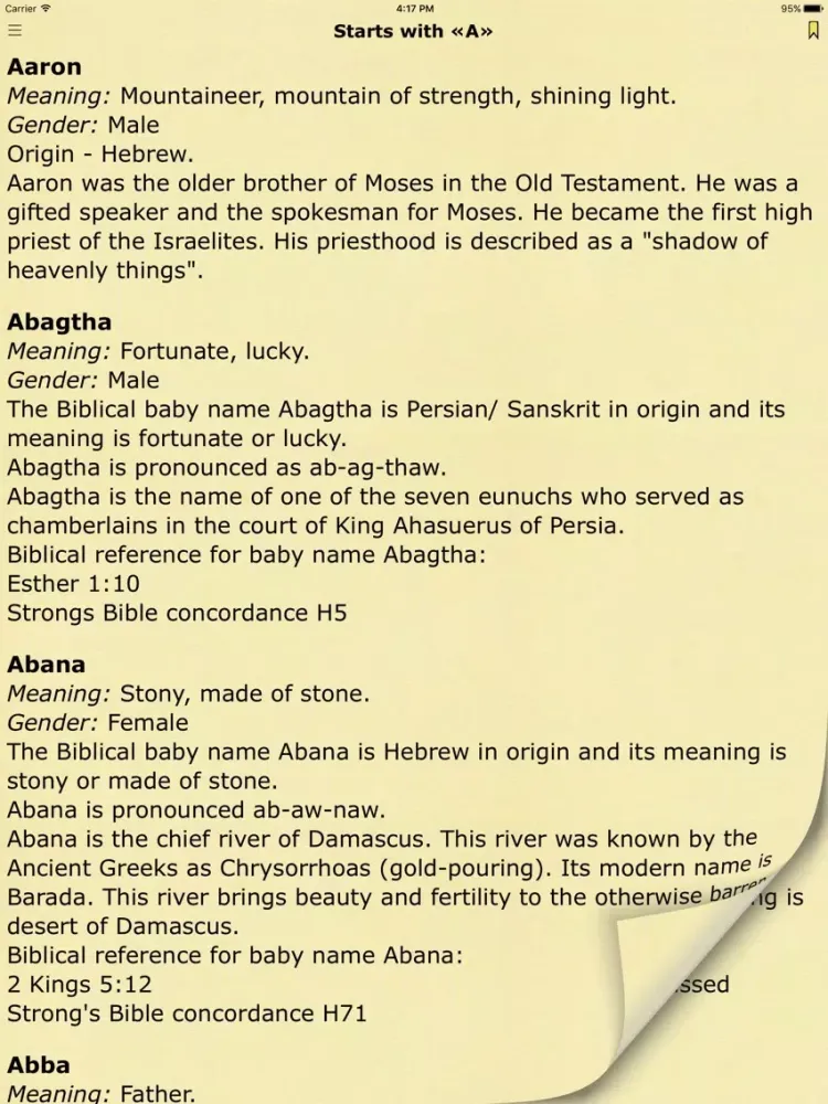 Biblical Names with Meaning and Context from Bible iPad  Screenshots