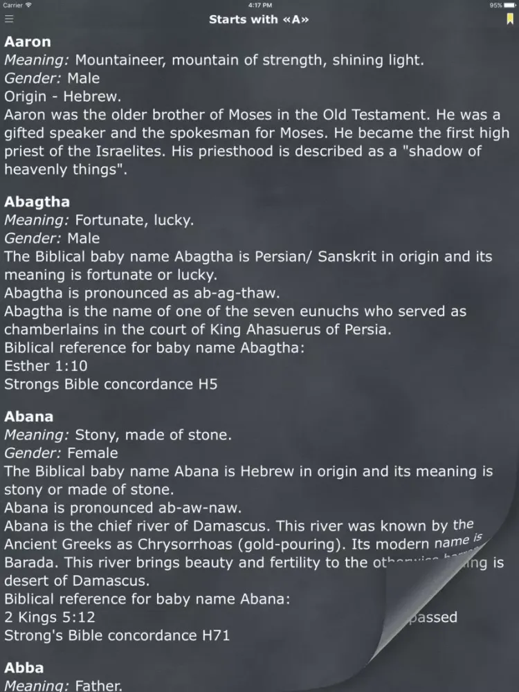 Biblical Names with Meaning and Context from Bible iPad  Screenshots