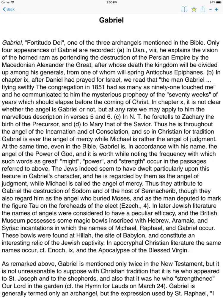 Ảnh chụp màn hình của Catholic Encyclopedia iPad 