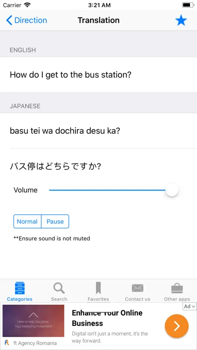 Capturas de tela do English to Japanese Phrasebook