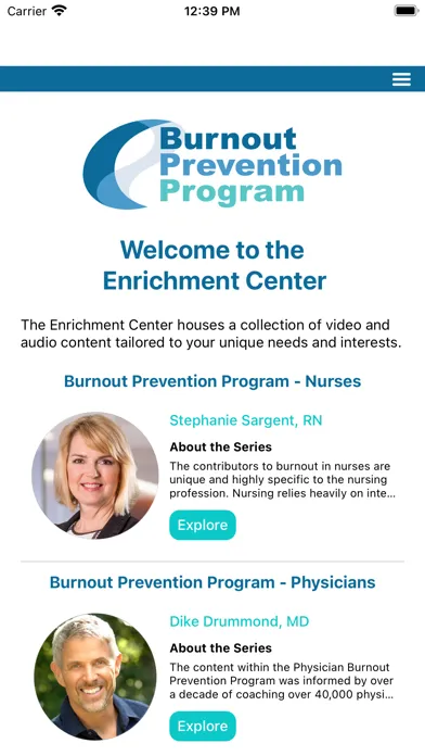 Capturas de tela do Burnout Prevention Program
