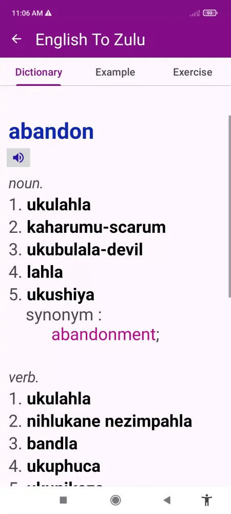 Capturas de pantalla de English To Zulu Dictionary