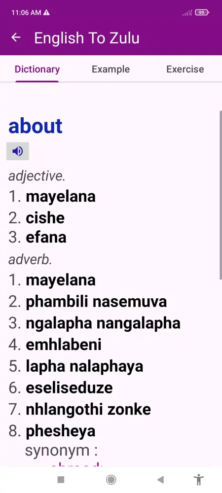 Capturas de pantalla de English To Zulu Dictionary