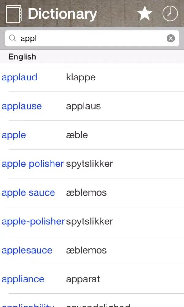 Screenshot di Danish English Dictionary