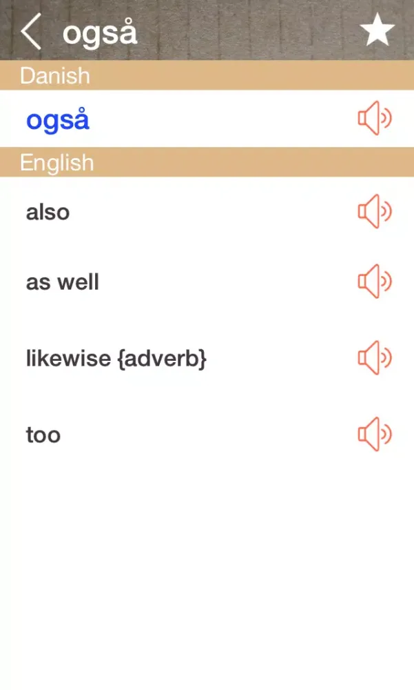 Screenshot di Danish English Dictionary