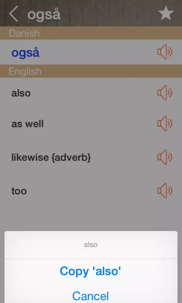 Screenshot di Danish English Dictionary