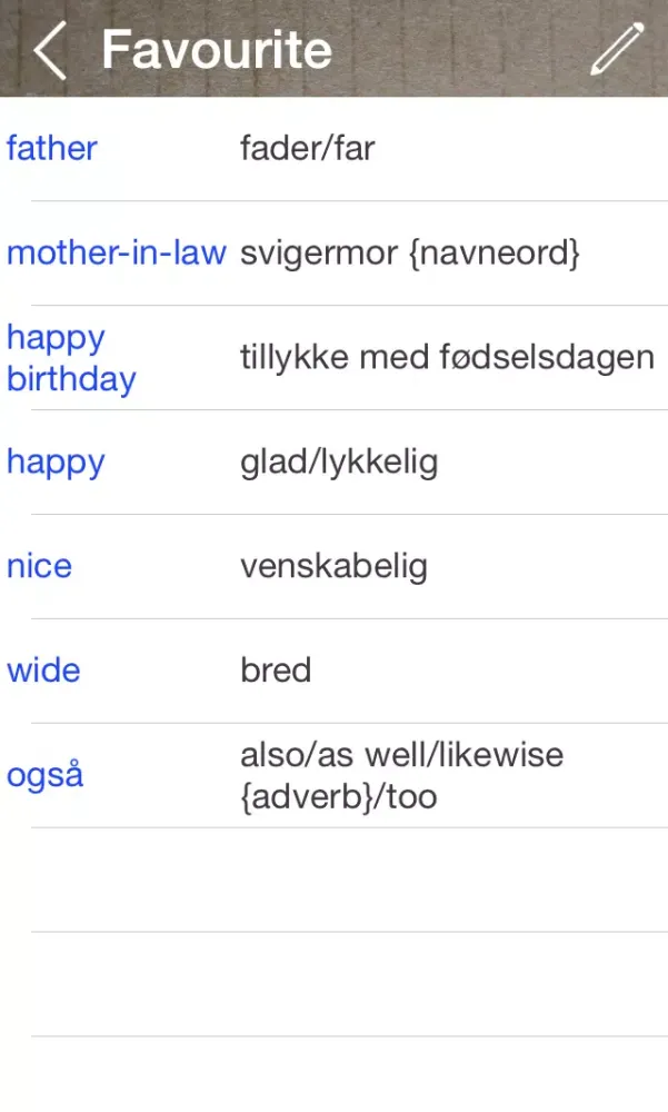 Screenshot di Danish English Dictionary