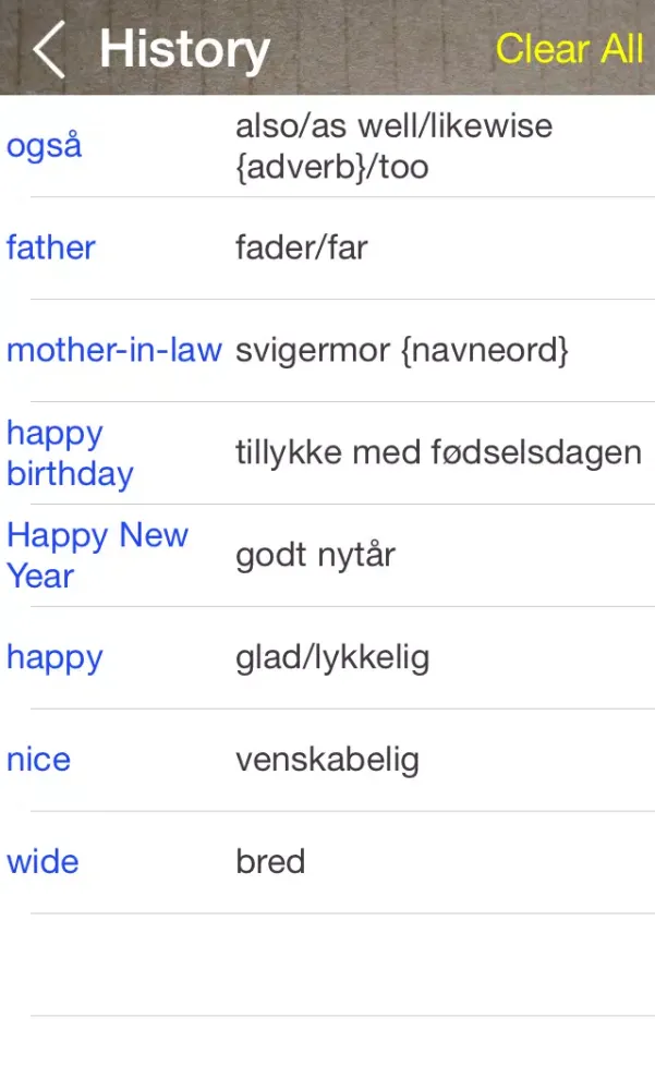 Screenshot di Danish English Dictionary