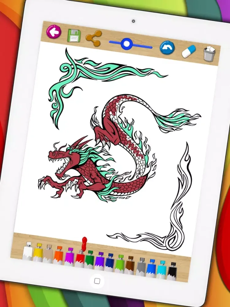 Ảnh chụp màn hình của Dragons coloring book & paint fantastic animals Premium iPad 