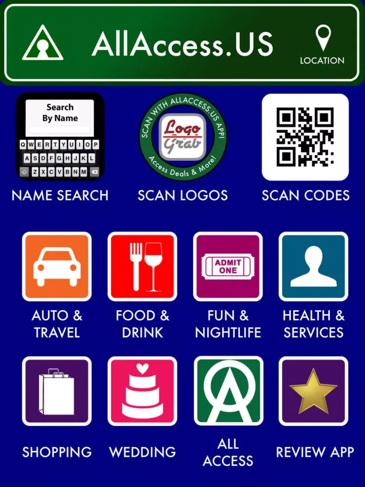 ALL ACCESS: SCAN LOGOS, PHOTOS & QR CODES to Access Menus & REVEAL A DEAL® Coupons by AllAccess.US iPad  Screenshots