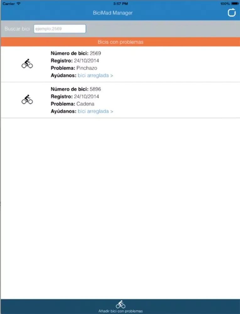 Tangkapan layar BiciMAD Manager iPad 