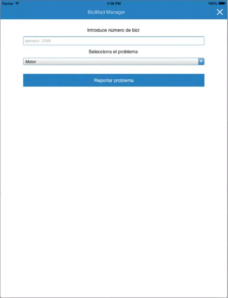 Tangkapan layar BiciMAD Manager iPad 
