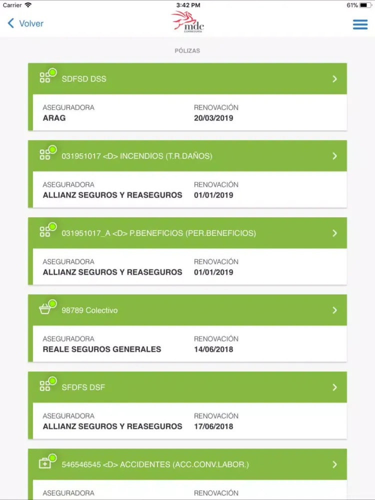 Tangkapan layar Correduría MDC Seguros iPad 
