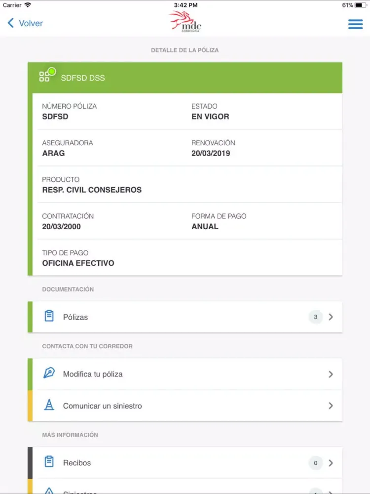 Tangkapan layar Correduría MDC Seguros iPad 