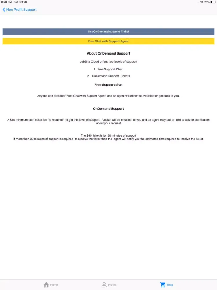 Tangkapan layar Non Profit Support iPad 