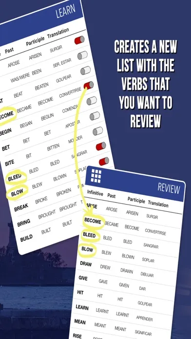 Capturas de tela do Learn Irregular Verbs English