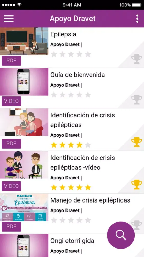 Tangkapan skrin App Apoyo Dravet