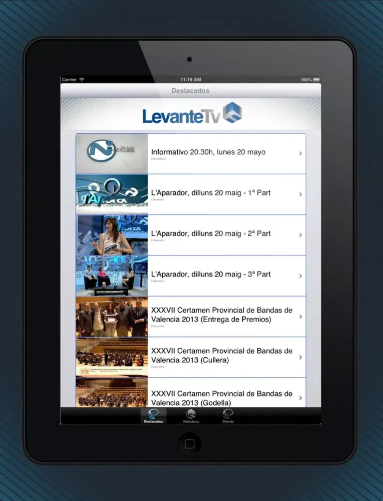 Tangkapan layar LevanteTV iPad 