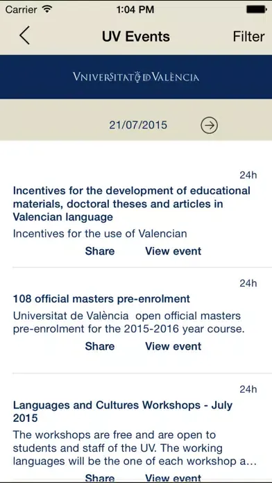 Tangkapan skrin University of Valencia