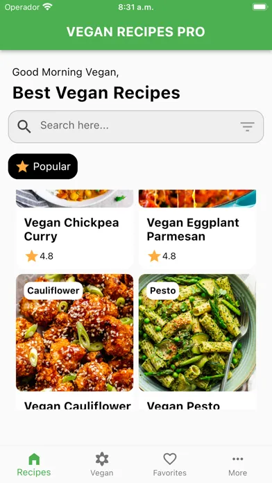 Capturas de tela do Vegan Recipes Pro