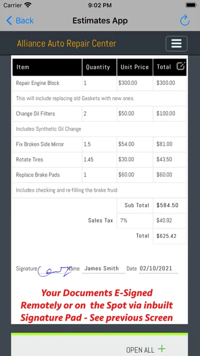 Tangkapan skrin Estimates App