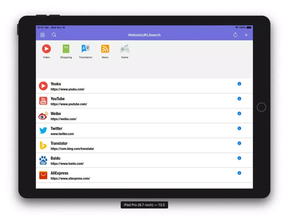Website URL Search-Web Browser iPad  Screenshots