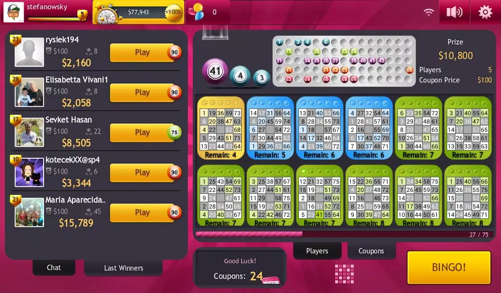 Capturas de tela do Bingo