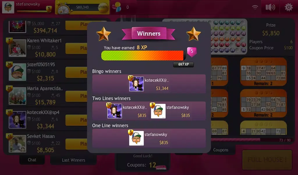 Capturas de tela do Bingo