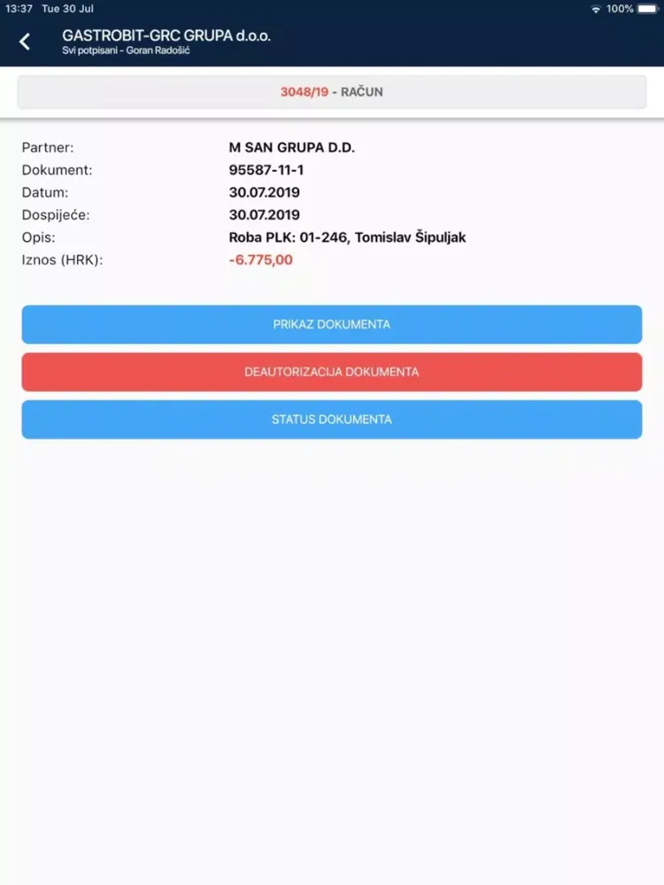 Ảnh chụp màn hình của THOR.docs iPad 