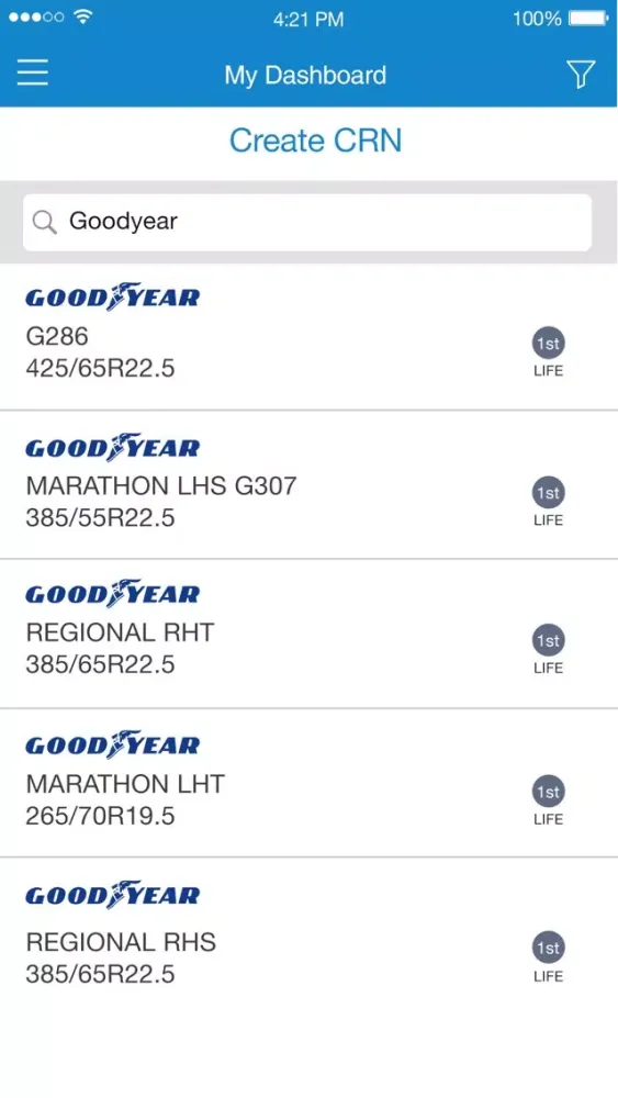 Capturas de tela do Goodyear eCasing