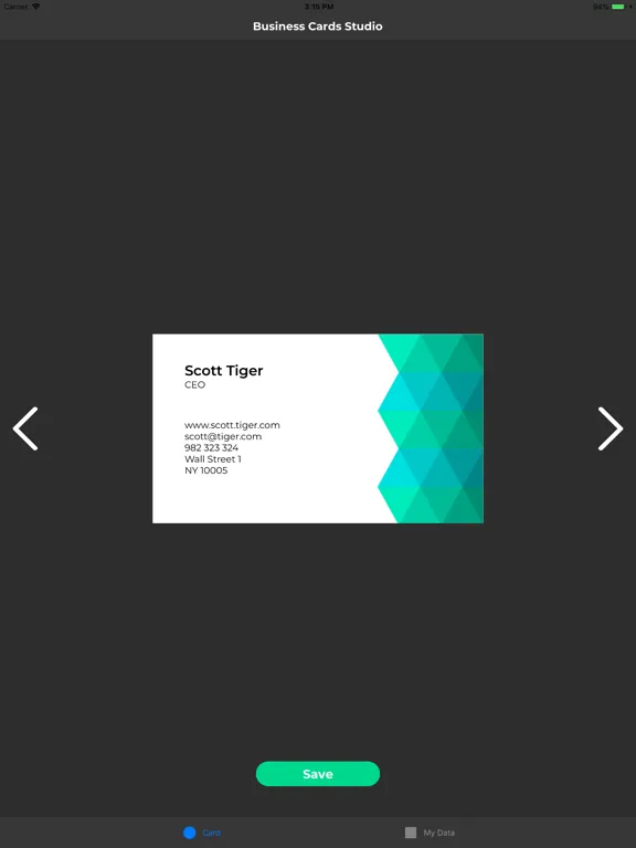 Business Cards Studio iPad  Screenshots