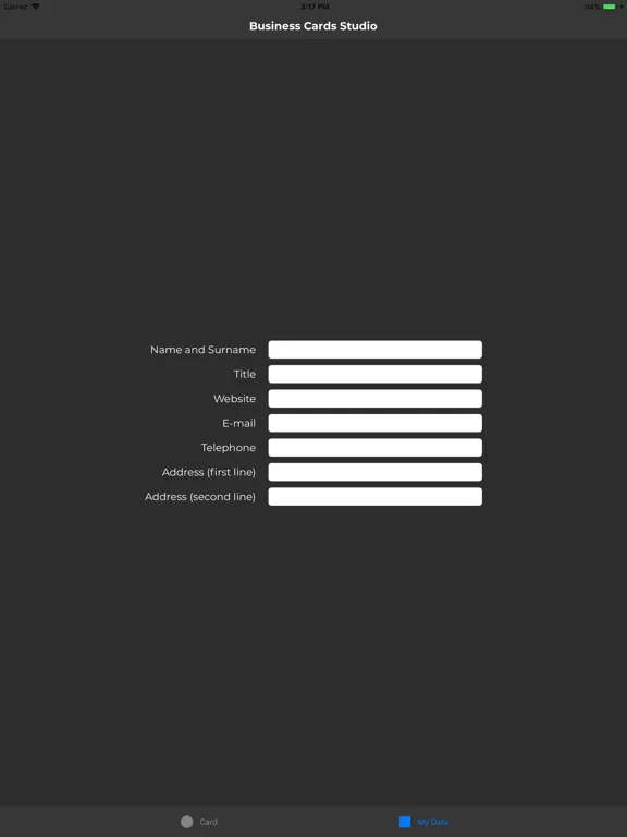 Business Cards Studio iPad  Screenshots